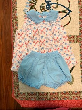Light Blue Floral Bow Print Toddler set with Matching Bloomers
